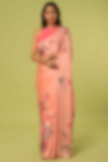 Peach Embroidered & Hand Painted Saree by MUKSWETA