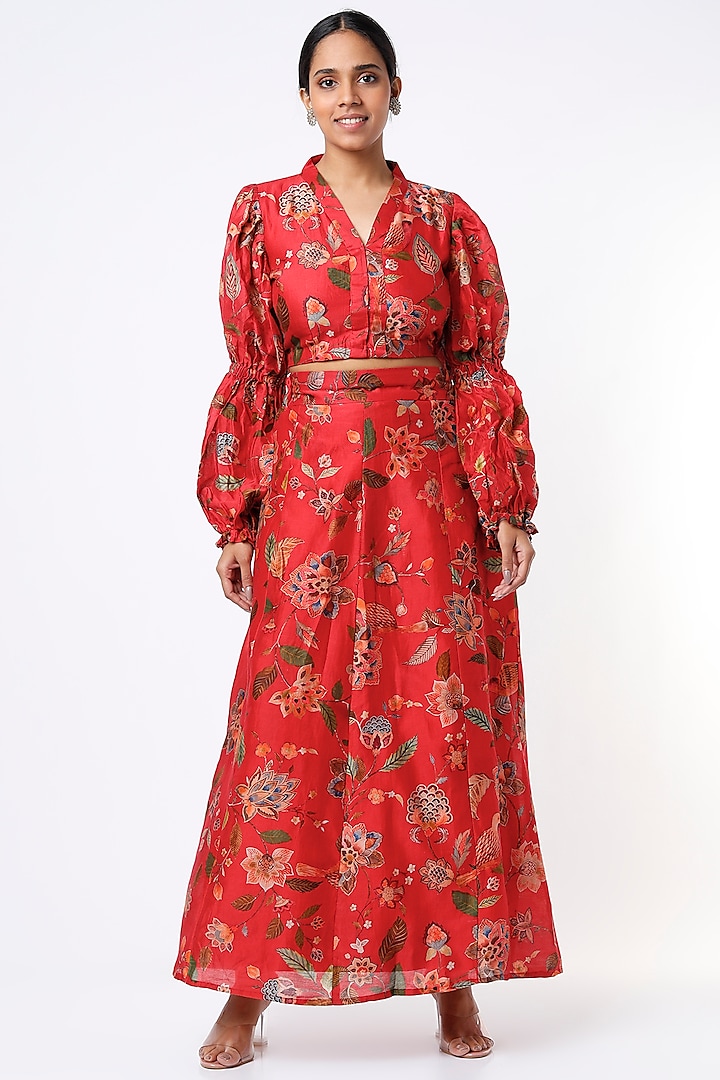 Red Printed Skirt Set by Mulberry Blue