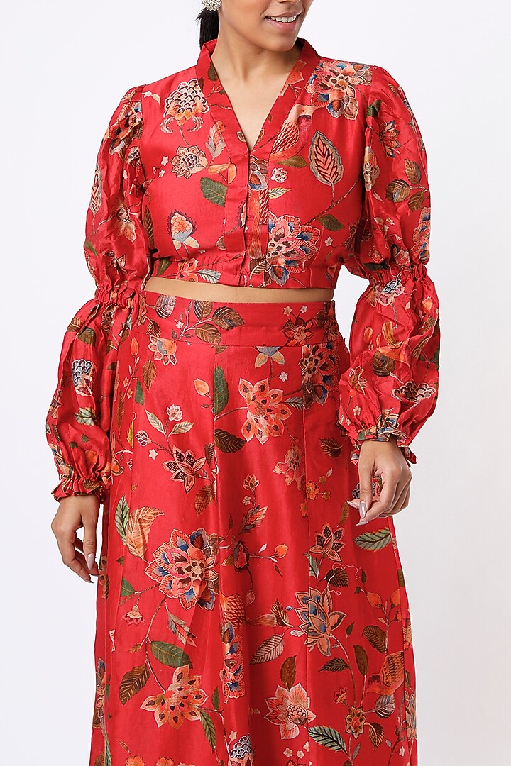 Red Printed Skirt Set by Mulberry Blue at Pernia's Pop Up Shop