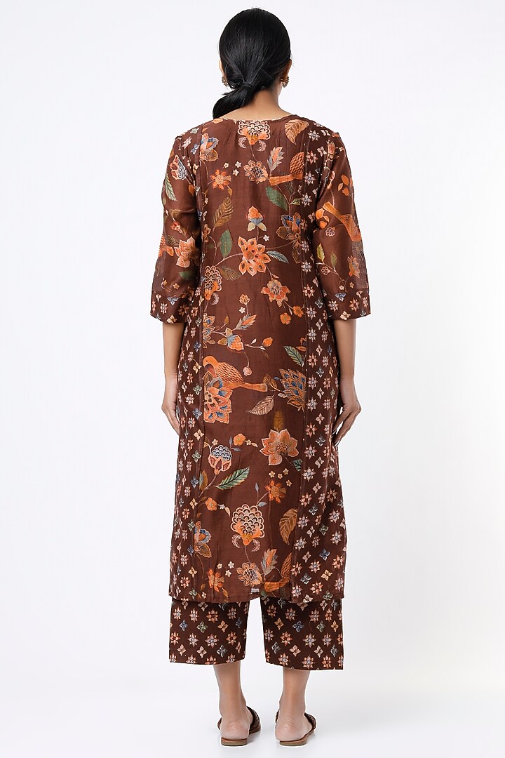 Brown Printed Kalidar Kurta Set by Mulberry Blue at Pernia's Pop Up Shop