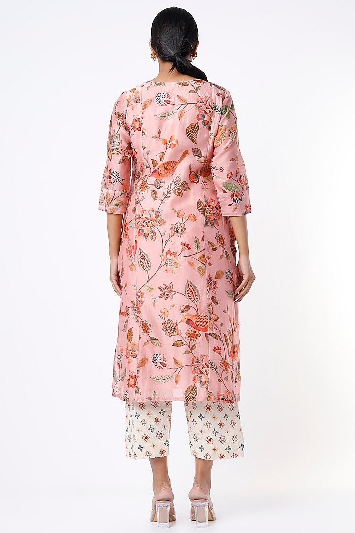 Blush Pink Printed Kalidar Kurta Set by Mulberry Blue at Pernia's Pop Up Shop