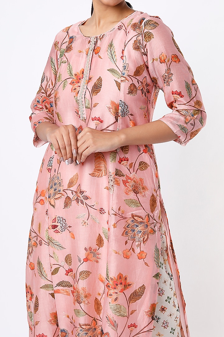 Blush Pink Printed Kalidar Kurta Set by Mulberry Blue at Pernia's Pop Up Shop