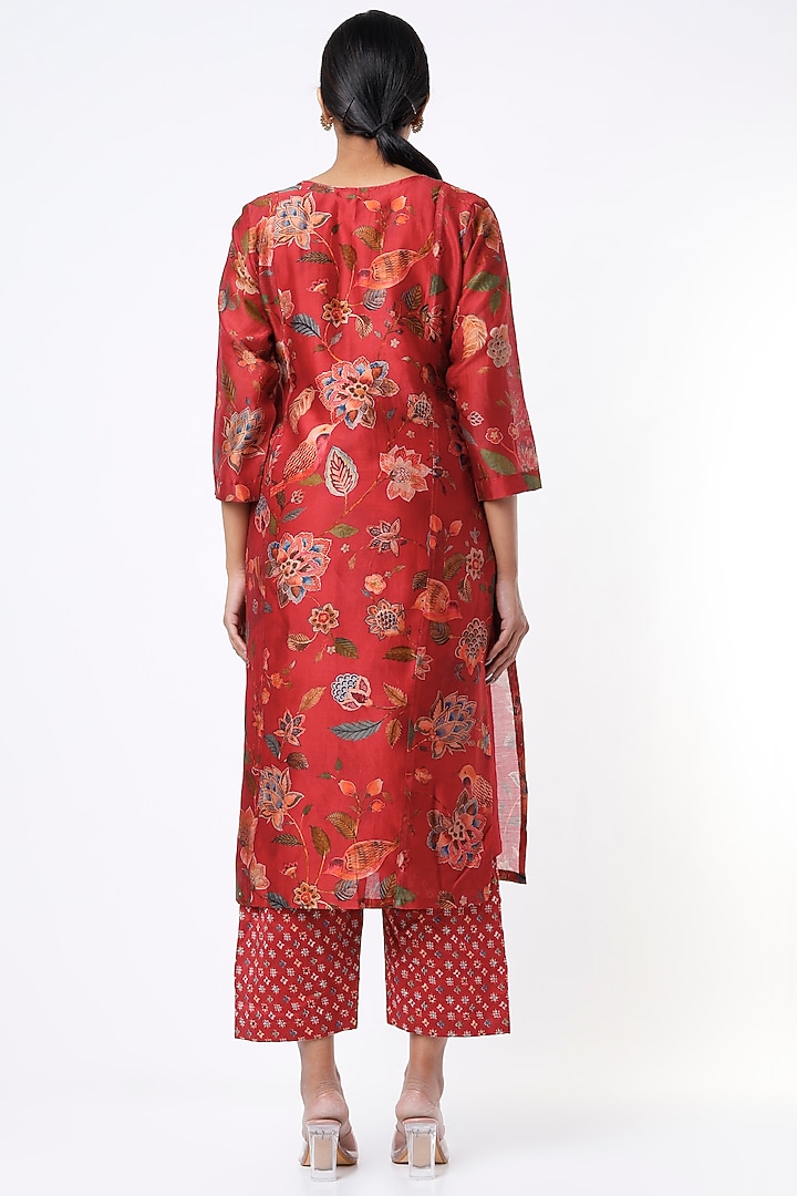 Red Printed Kalidar Kurta Set by Mulberry Blue at Pernia's Pop Up Shop
