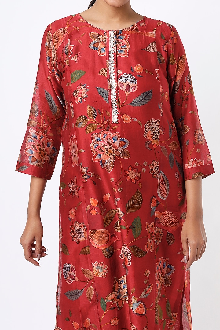 Red Printed Kalidar Kurta Set by Mulberry Blue at Pernia's Pop Up Shop