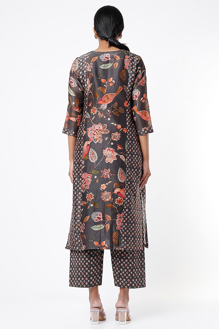 Grey Printed Kalidar Kurta Set by Mulberry Blue at Pernia's Pop Up Shop