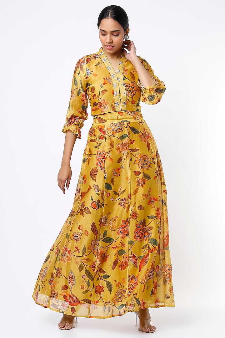 Mustard Printed Skirt Set by Mulberry Blue