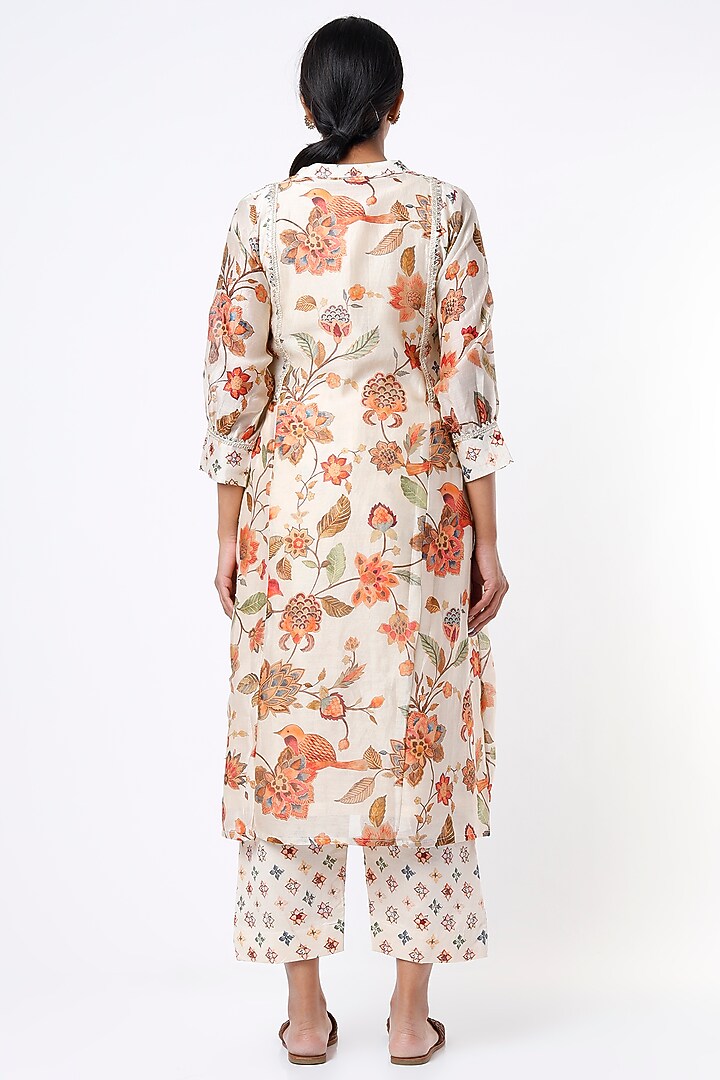 Off White Printed Gathered Kurta Set by Mulberry Blue at Pernia's Pop Up Shop