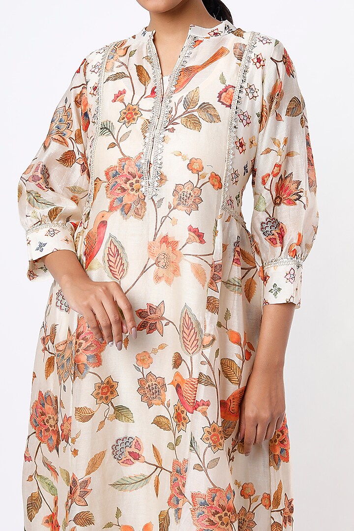 Off White Printed Gathered Kurta Set by Mulberry Blue at Pernia's Pop Up Shop