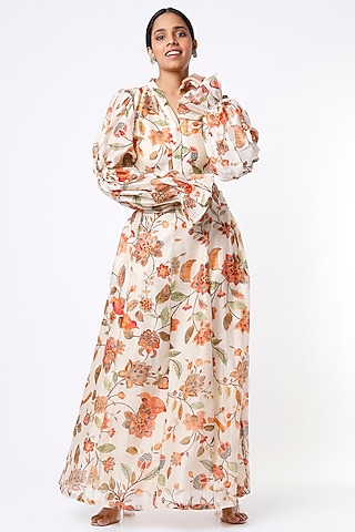 Off White Printed Skirt Set by Mulberry Blue