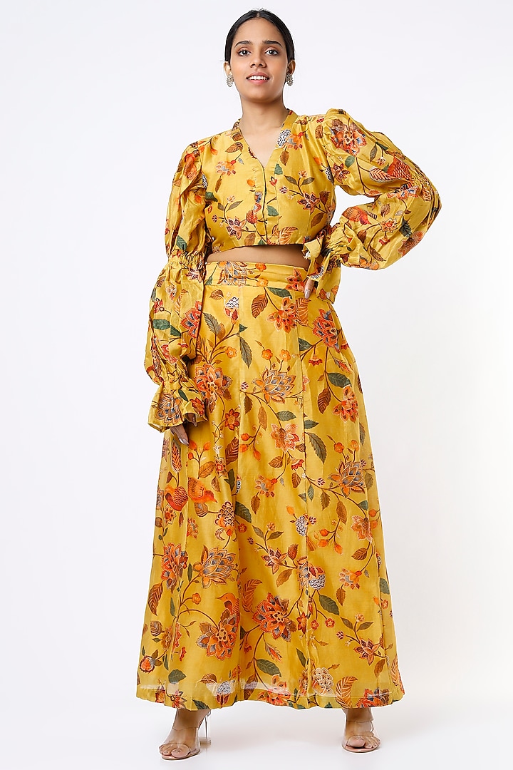 Mustard Skirt Set With Print by Mulberry Blue