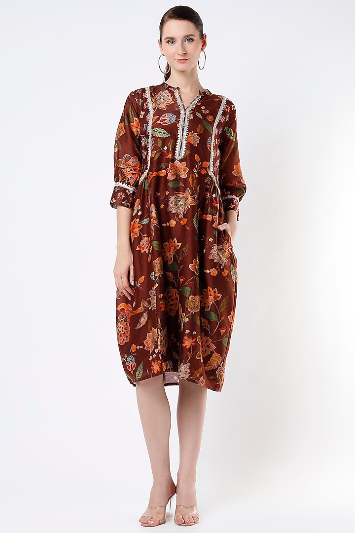 Chocolate Brown Printed Dress by Mulberry Blue