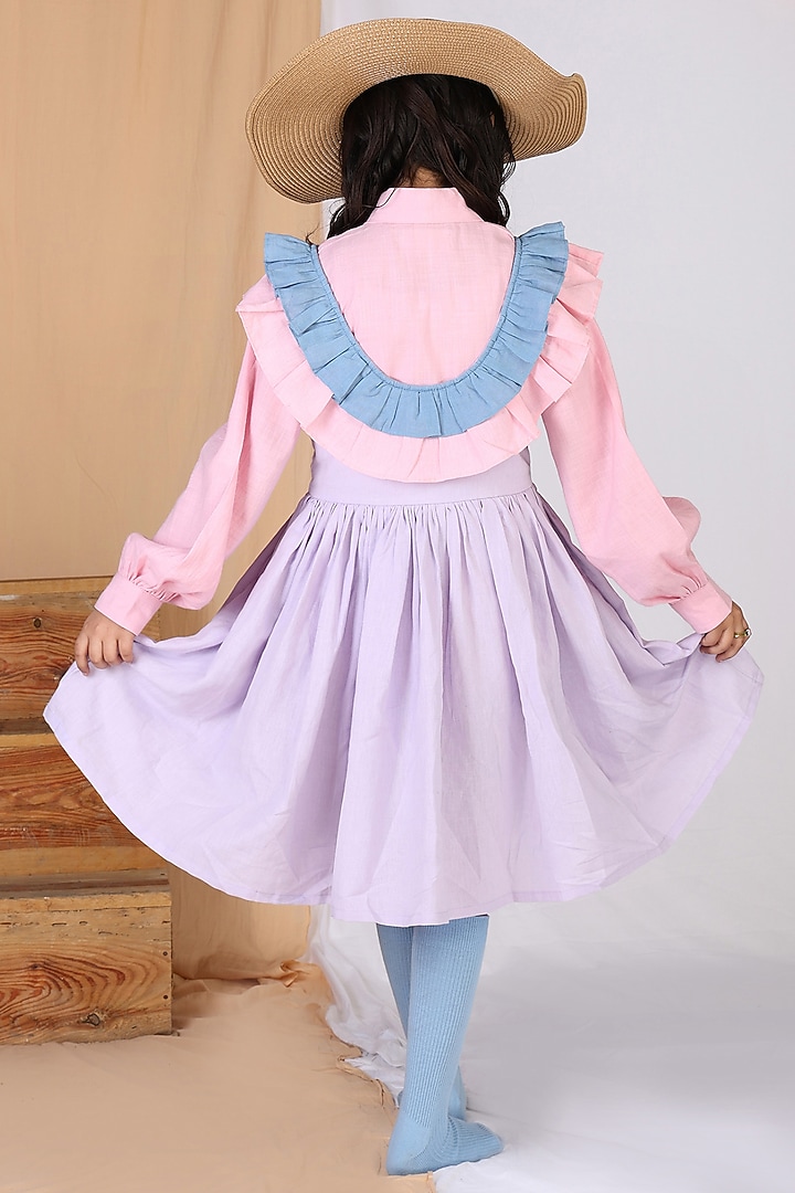 Pink & Purple Cotton Slub Ruffled Dress For Girls by Mulyo Kids at Pernia's Pop Up Shop