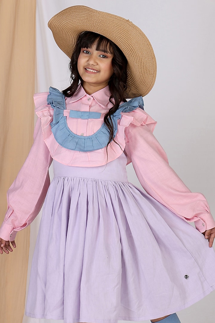 Pink & Purple Cotton Slub Ruffled Dress For Girls by Mulyo Kids at Pernia's Pop Up Shop