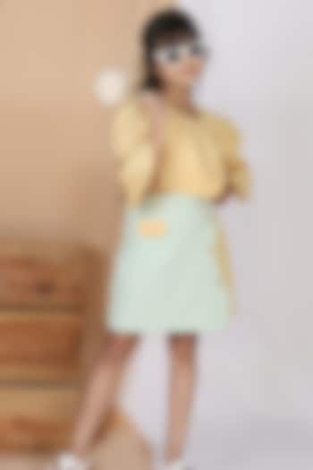 Yellow & Mint Cotton Slub Skirt Set For Girls by Mulyo Kids at Pernia's Pop Up Shop