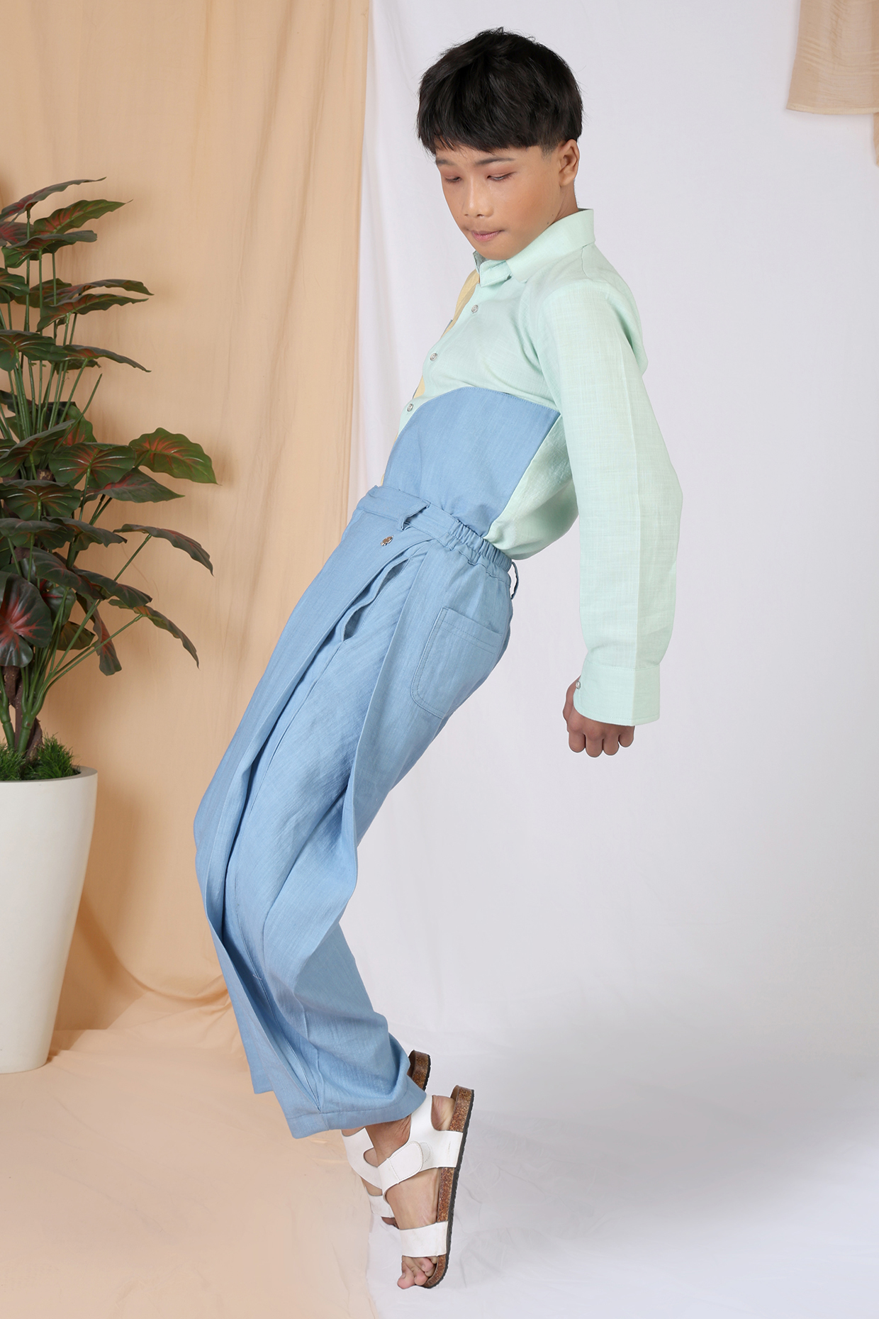 Blue Cotton Slub Pants For Boys by Mulyo Kids at Pernia's Pop Up Shop