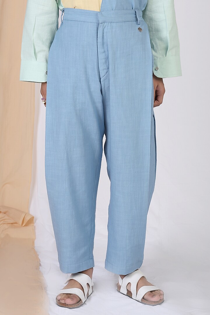 Blue Cotton Slub Pants For Boys by Mulyo Kids at Pernia's Pop Up Shop