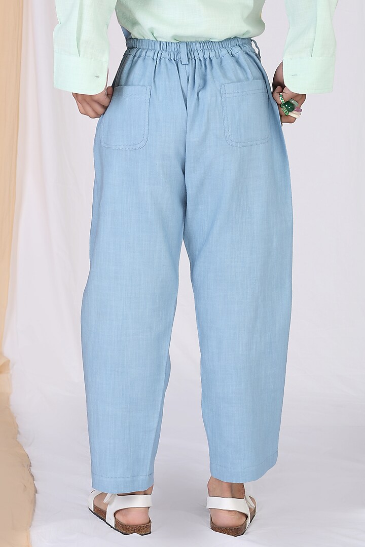 Blue Cotton Slub Pants For Boys by Mulyo Kids at Pernia's Pop Up Shop