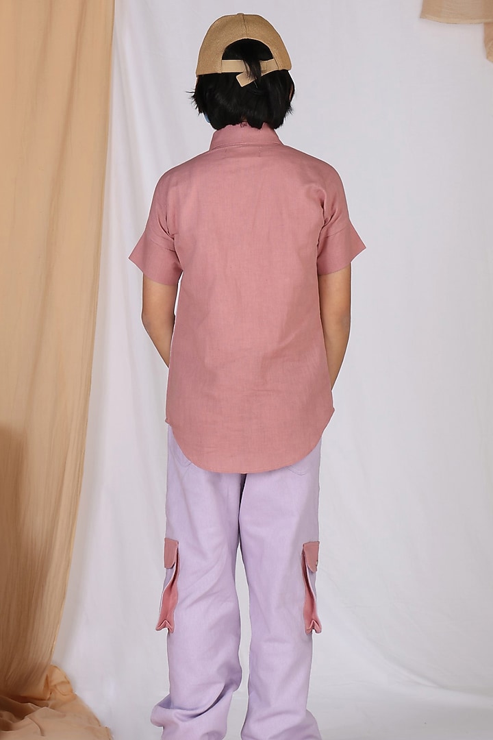 Pink Cotton Linen Shirt For Boys by Mulyo Kids at Pernia's Pop Up Shop
