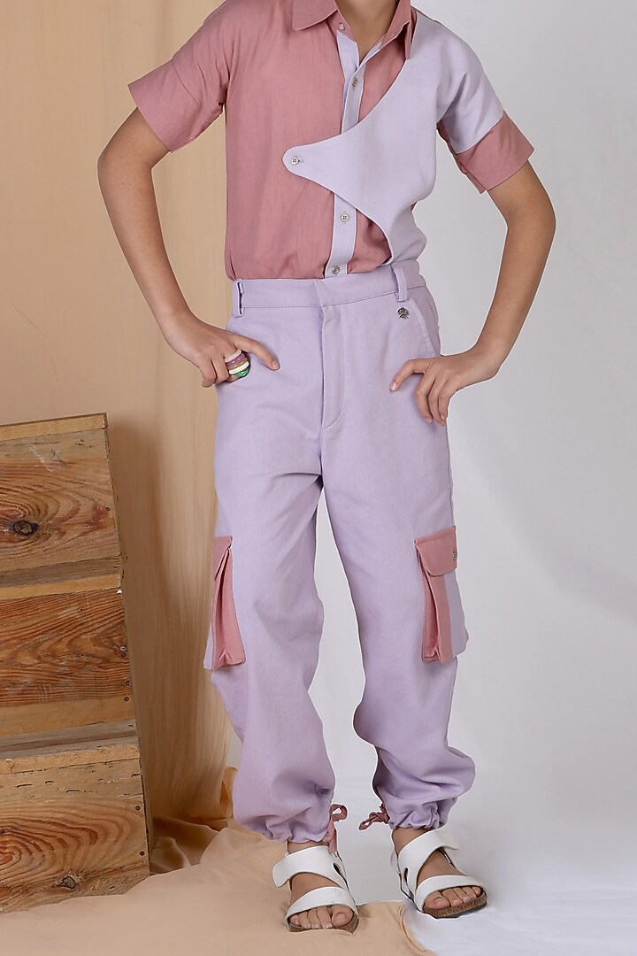 Plum Cotton Tencel Color-Blocked Shirt For Boys by Mulyo Kids at Pernia's Pop Up Shop