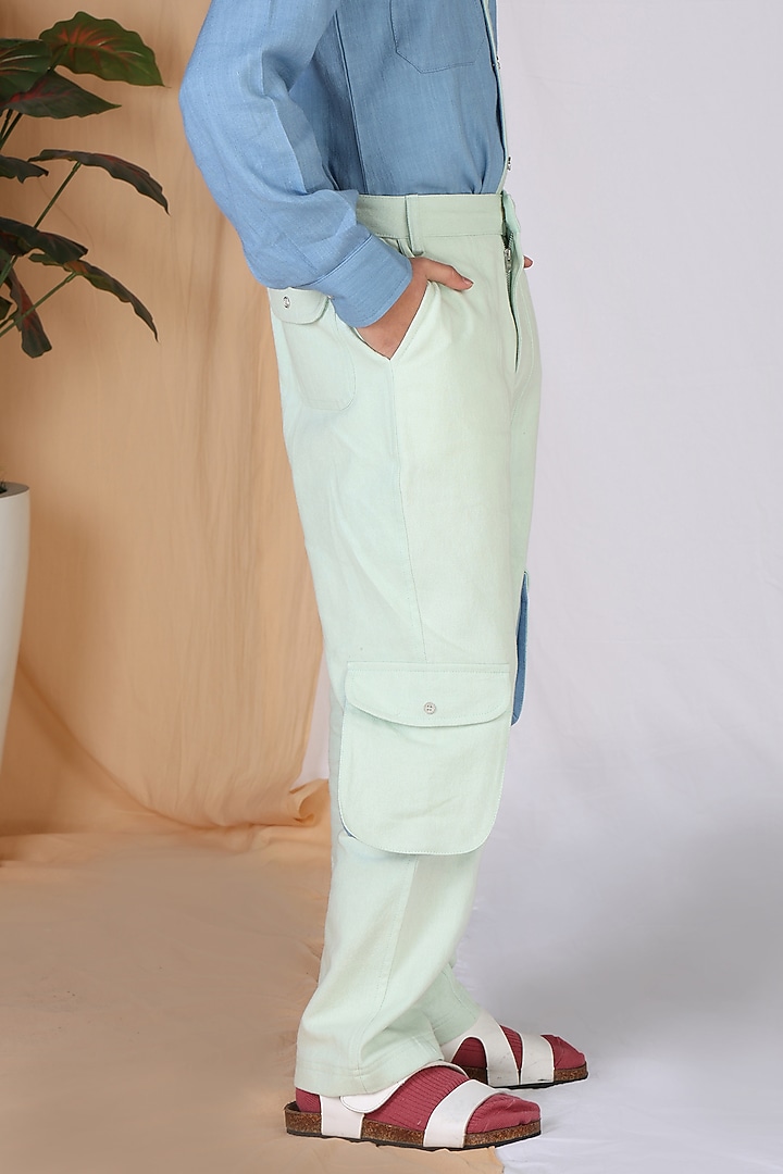 Mint Cotton Tencel Cargo Pants For Boys by Mulyo Kids at Pernia's Pop Up Shop