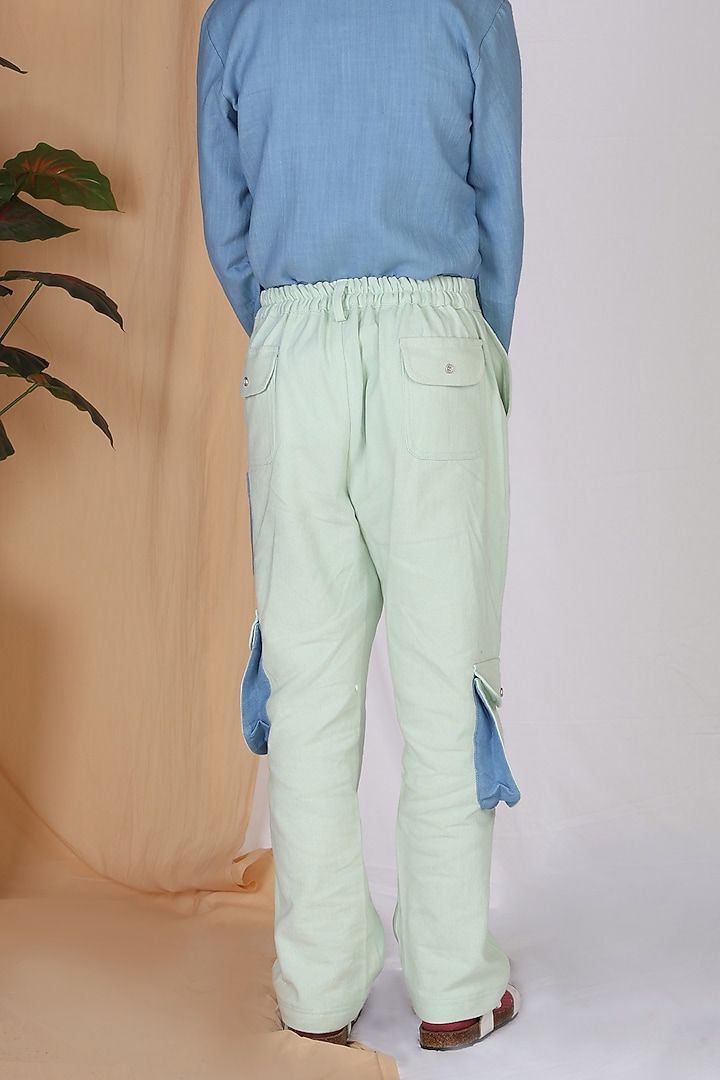 Mint Cotton Tencel Cargo Pants For Boys by Mulyo Kids at Pernia's Pop Up Shop
