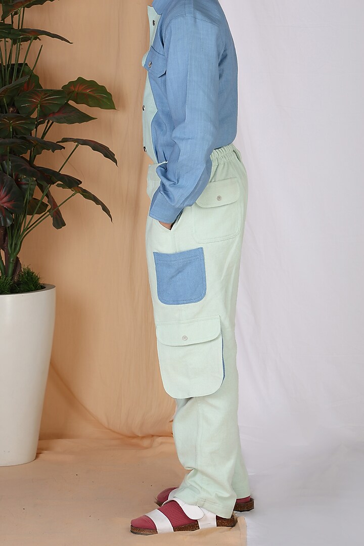 Mint Cotton Tencel Cargo Pants For Boys by Mulyo Kids at Pernia's Pop Up Shop