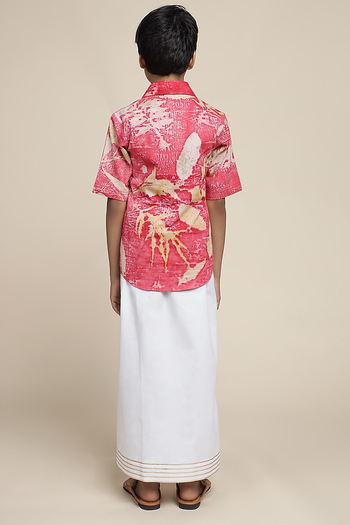 White Cotton Chinon Dhoti Set For Boys by Mulyo Kids at Pernia's Pop Up Shop