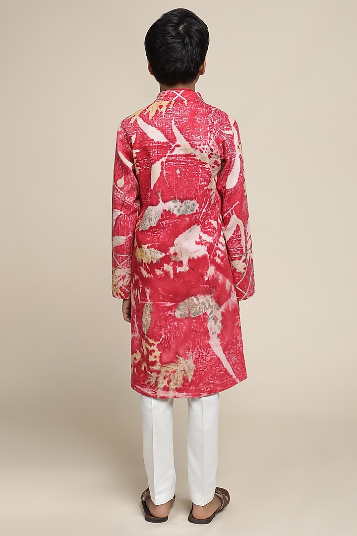 Crimson Red Cotton Chinon Printed Jacket Set For Boys by Mulyo Kids at Pernia's Pop Up Shop