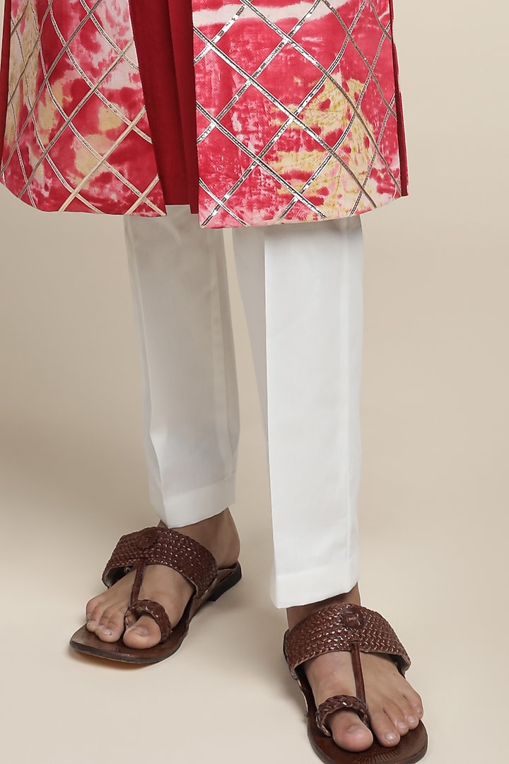 Crimson Red Cotton Chinon Printed Jacket Set For Boys by Mulyo Kids at Pernia's Pop Up Shop