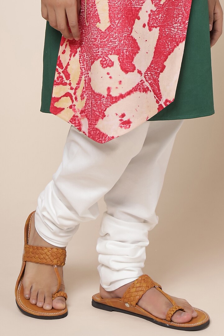 Crimson Red & Bottle Green Cotton Chinon Printed Kurta Set For Boys by Mulyo Kids at Pernia's Pop Up Shop