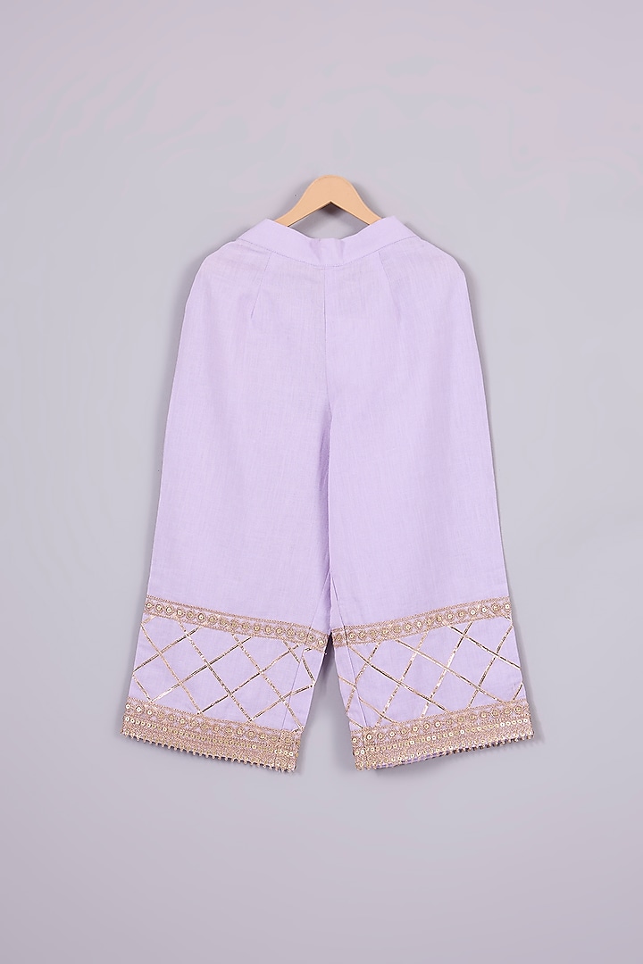 Lavender Linen Kurta Set For Girls by Mulyo Kids at Pernia's Pop Up Shop