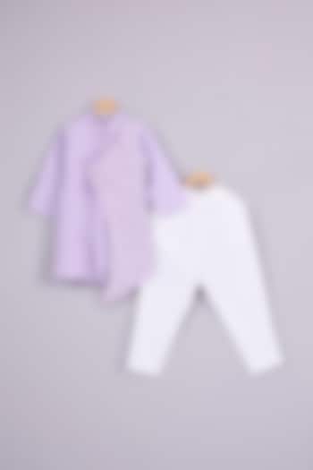 Lavender Linen Pleated Criss-Cross Kurta Set For Boys by Mulyo Kids