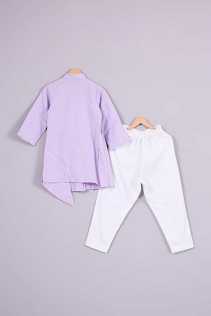 Lavender Linen Pleated Criss-Cross Kurta Set For Boys by Mulyo Kids at Pernia's Pop Up Shop