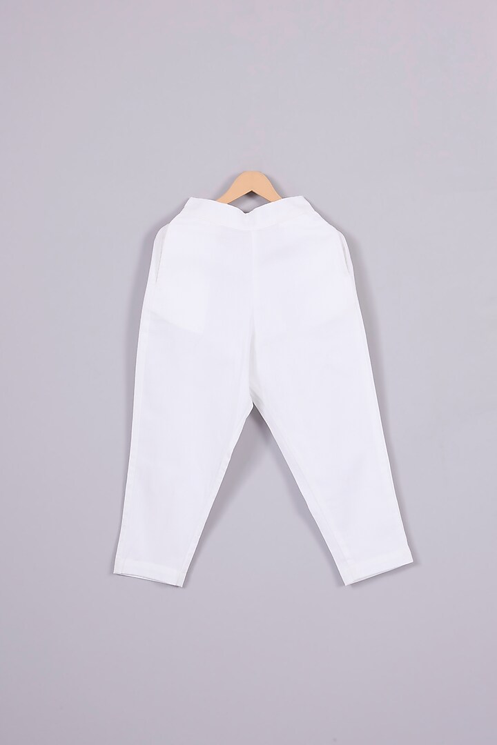 Yellow Linen Asymmetrical Criss-Cross Kurta Set For Boys by Mulyo Kids at Pernia's Pop Up Shop