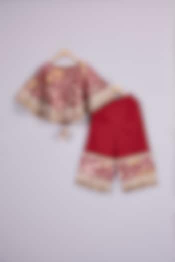 Red Cotton Chinon Printed Pant Set For Girls by Mulyo Kids at Pernia's Pop Up Shop