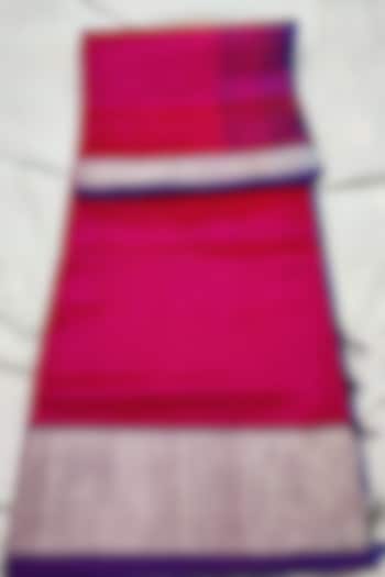Pink & Purple Handwoven Saree Set With Zari Border by Muni Kumar