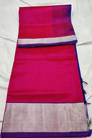 Pink & Purple Handwoven Saree Set With Zari Border by Muni Kumar