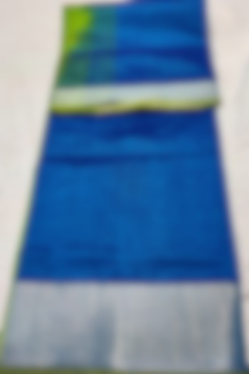 Blue & Green Handwoven Saree Set With Zari Border by Muni Kumar