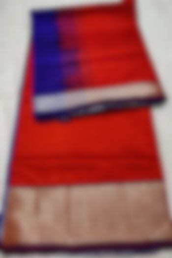 Orange & Blue Handwoven Saree Set With Zari Border by Muni Kumar at Pernia's Pop Up Shop