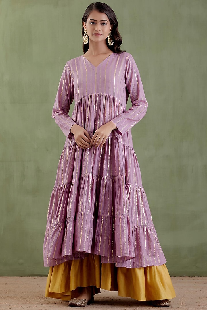 Lilac Tiered Anarkali Set by Musal