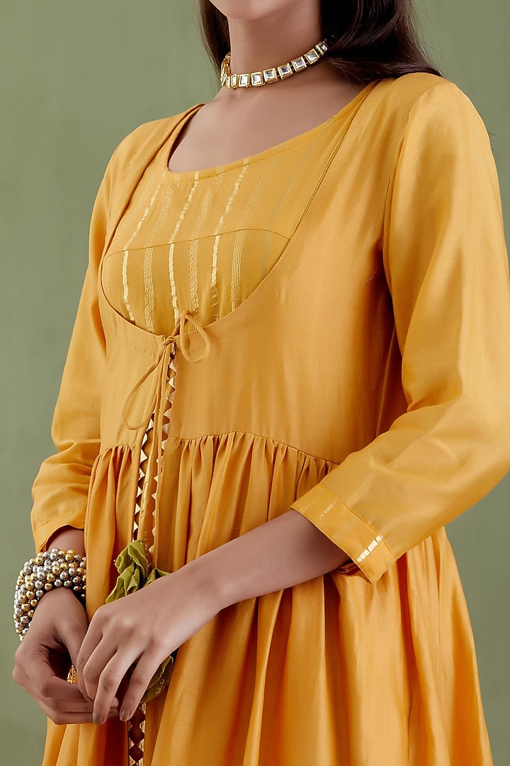 Yellow Chanderi Jacket Set by Musal at Pernia's Pop Up Shop