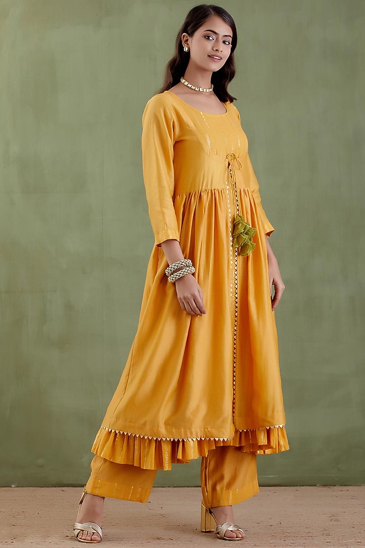 Yellow Chanderi Jacket Set by Musal at Pernia's Pop Up Shop