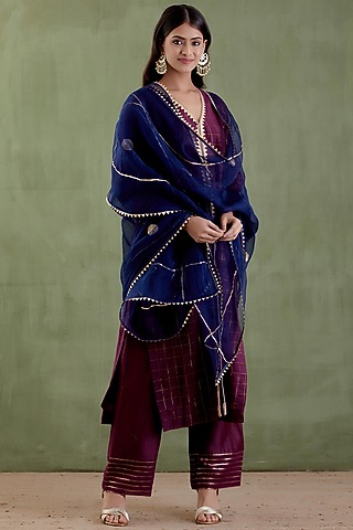 Wine Cotton Lurex Kurta Set by Musal
