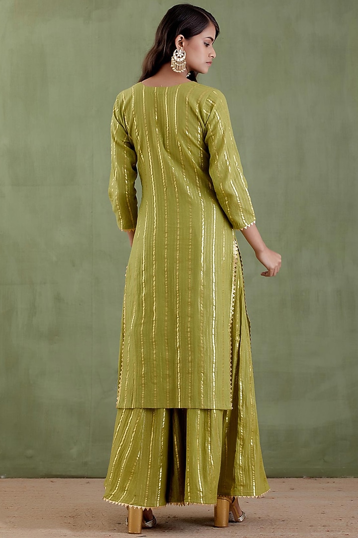 Green Cotton Lurex Kurta Set by Musal at Pernia's Pop Up Shop