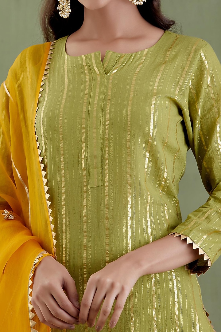 Green Cotton Lurex Kurta Set by Musal at Pernia's Pop Up Shop
