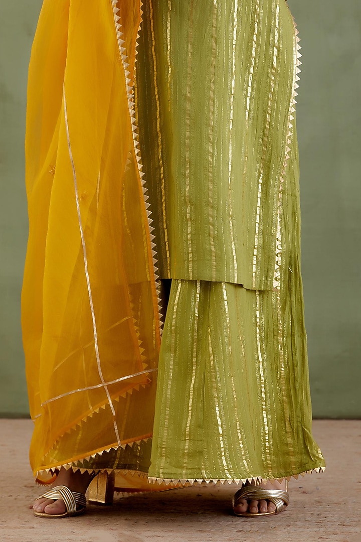 Green Cotton Lurex Kurta Set by Musal at Pernia's Pop Up Shop