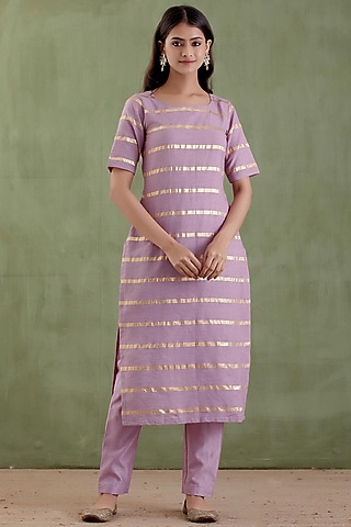 Lilac Striped Kurta Set by Musal