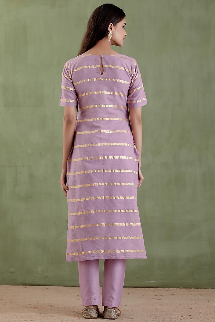Lilac Striped Kurta Set by Musal at Pernia's Pop Up Shop