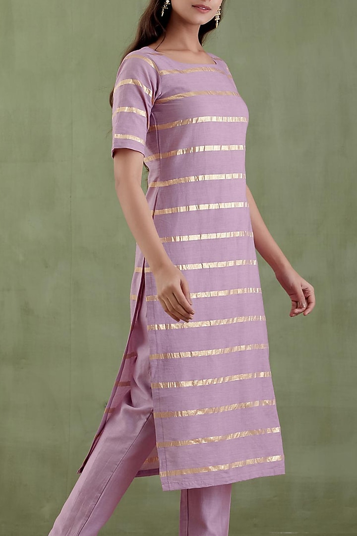 Lilac Striped Kurta Set by Musal at Pernia's Pop Up Shop