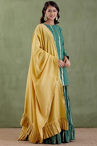 Dark Green Cotton Lurex Sharara Set by Musal